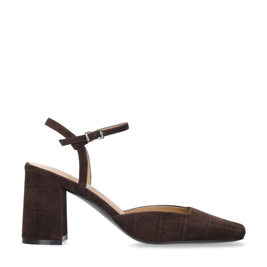 Vista lateral de los zapatos de salón de terciopelo para mujer Arlette Pumps 35 en color taupe de BIBI LOU.