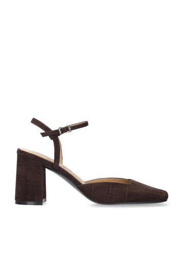 Vista lateral de los zapatos de salón de terciopelo para mujer Arlette Pumps 35 en color taupe de BIBI LOU.