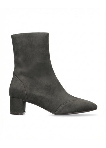 Vista lateral de los botines de ante para mujer Soren Booties 50 en color antracita, de caña media, punta cuadrada y tacón de bloque de 5 cm de BIBI LOU.
