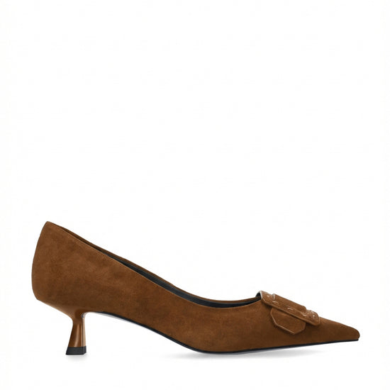 Zapatos de salón Altair Pumps 40 de mujer en ante color cuero con punta afilada y pespunte Bibi Lou.