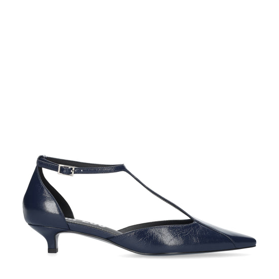 Vista lateral de los zapatos de salón de piel para mujer Canna Pumps 35 en color marino de BIBI LOU.
