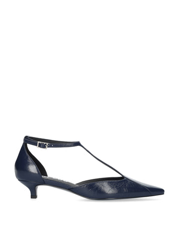 Vista lateral de los zapatos de salón de piel para mujer Canna Pumps 35 en color marino de BIBI LOU.