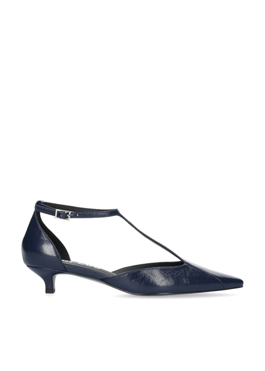 Vista lateral de los zapatos de salón de piel para mujer Canna Pumps 35 en color marino de BIBI LOU.