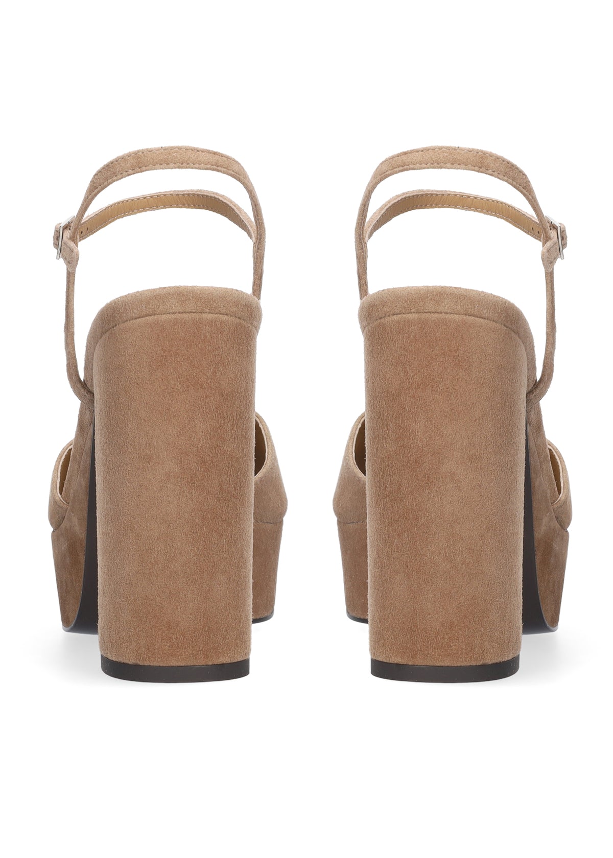 Vista lateral de los zapatos de salón de ante para mujer Ziel Pumps 110 en color taupe, con punta cuadrada, tacón de bloque de 11 cm y plataforma forrada de 3 cm de BIBI LOU.