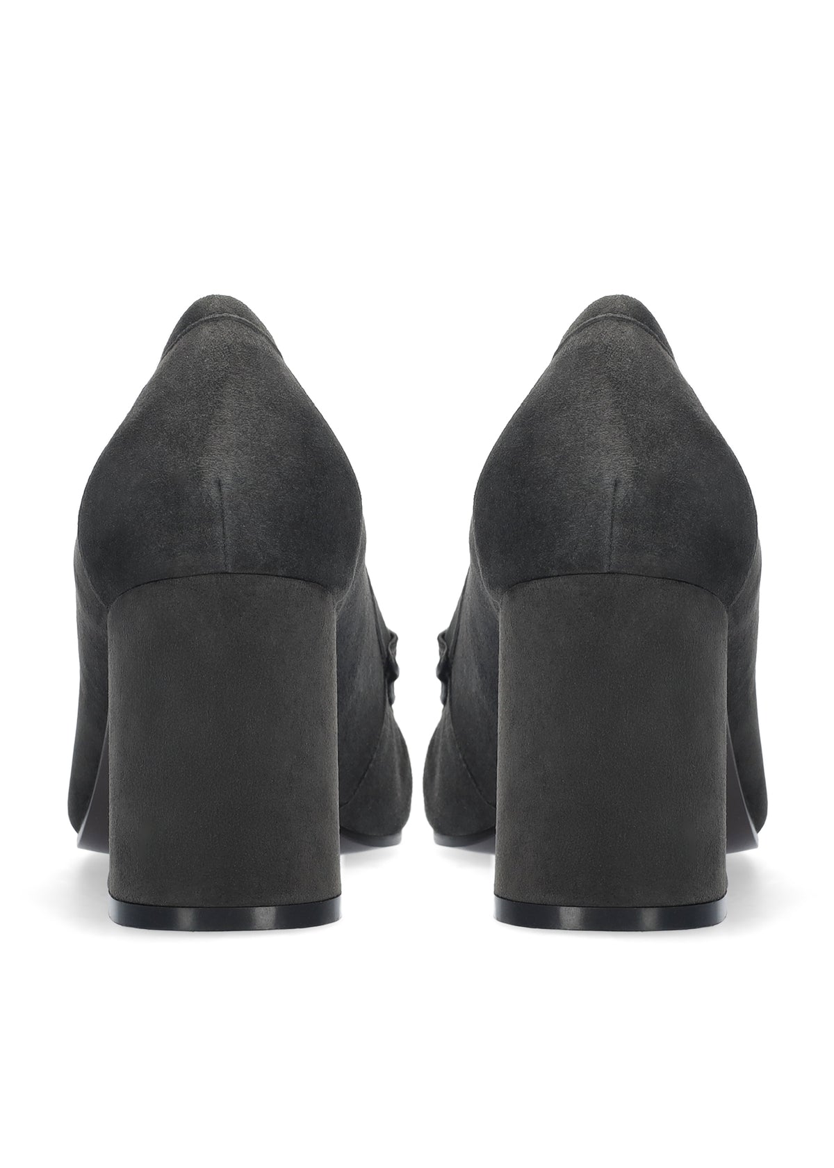 Vista lateral de los mocasines de ante para mujer Lyra Pumps 80 en color antracita, con punta redonda y tacón de bloque de 8 cm de BIBI LOU.