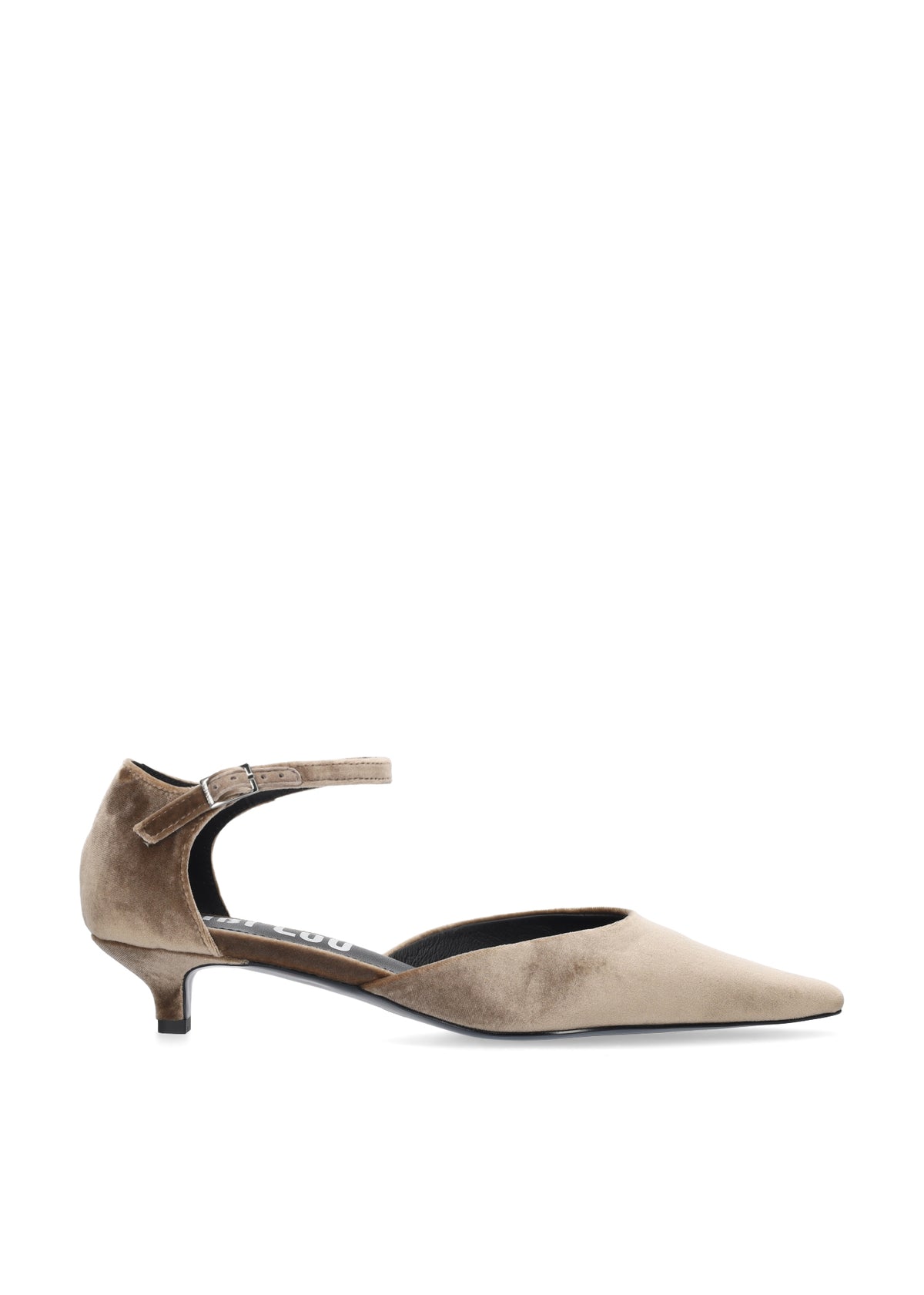 Vista lateral de los zapatos de salón de terciopelo para mujer Arlette Pumps 35 en color taupe de BIBI LOU.