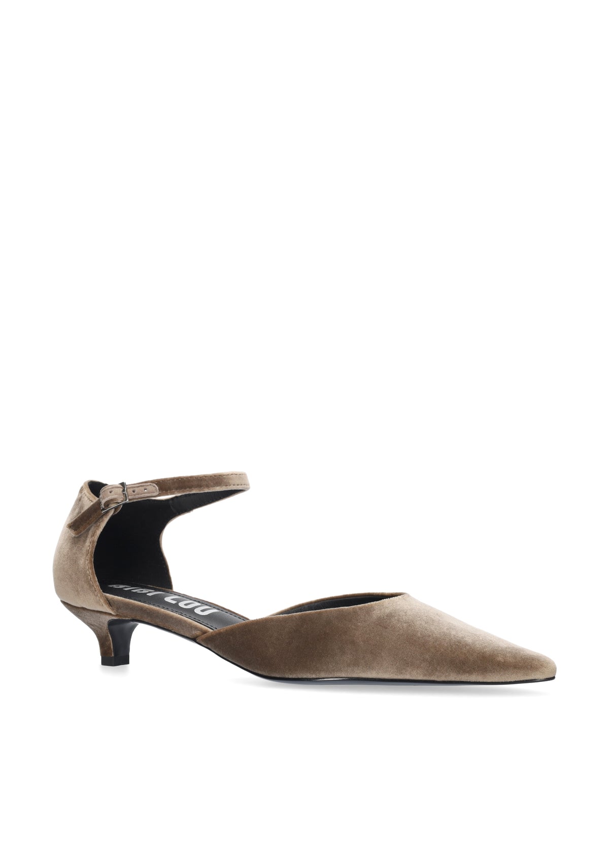 Vista lateral de los zapatos de salón de terciopelo para mujer Arlette Pumps 35 en color taupe de BIBI LOU.