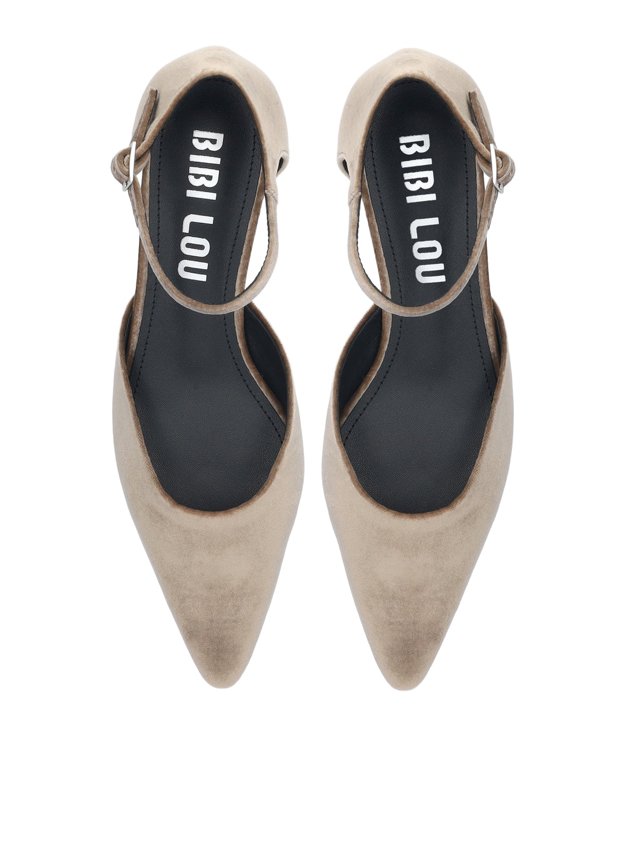 Vista lateral de los zapatos de salón de terciopelo para mujer Arlette Pumps 35 en color taupe de BIBI LOU.