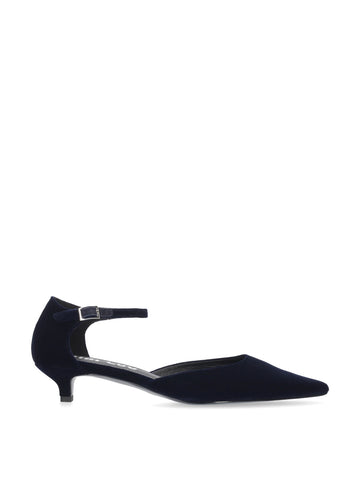Vista lateral de los zapatos de salón de terciopelo para mujer Arlette Pumps 35 en color marino de BIBI LOU.