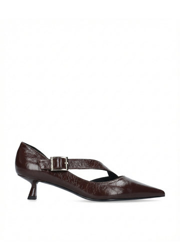 Anouk Pumps 40 de BIBI LOU en piel brillante arrugada color burgundy, con punta afilada y tacón de aguja de 4 cm.