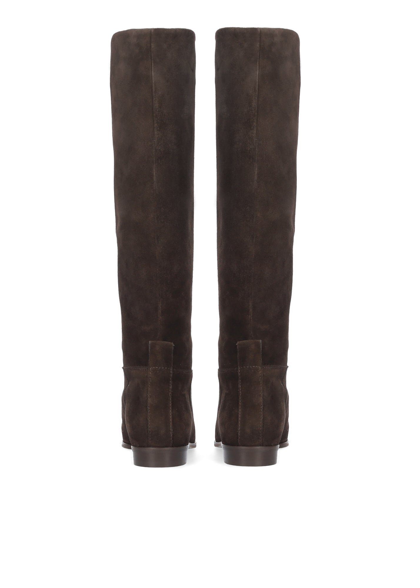 Vista lateral de las botas de serraje para mujer Zenae Boots en color marrón, de caña alta, punta cuadrada y tacón plano de 2 cm de BIBI LOU.