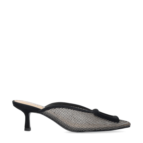 Zapatos de salón de mujer Bibi Lou de textil. Modelo Bonnie Mule 55 de punta afilada con adorno forrado tacon tipo de aguja de 5,5 cm Color Negro