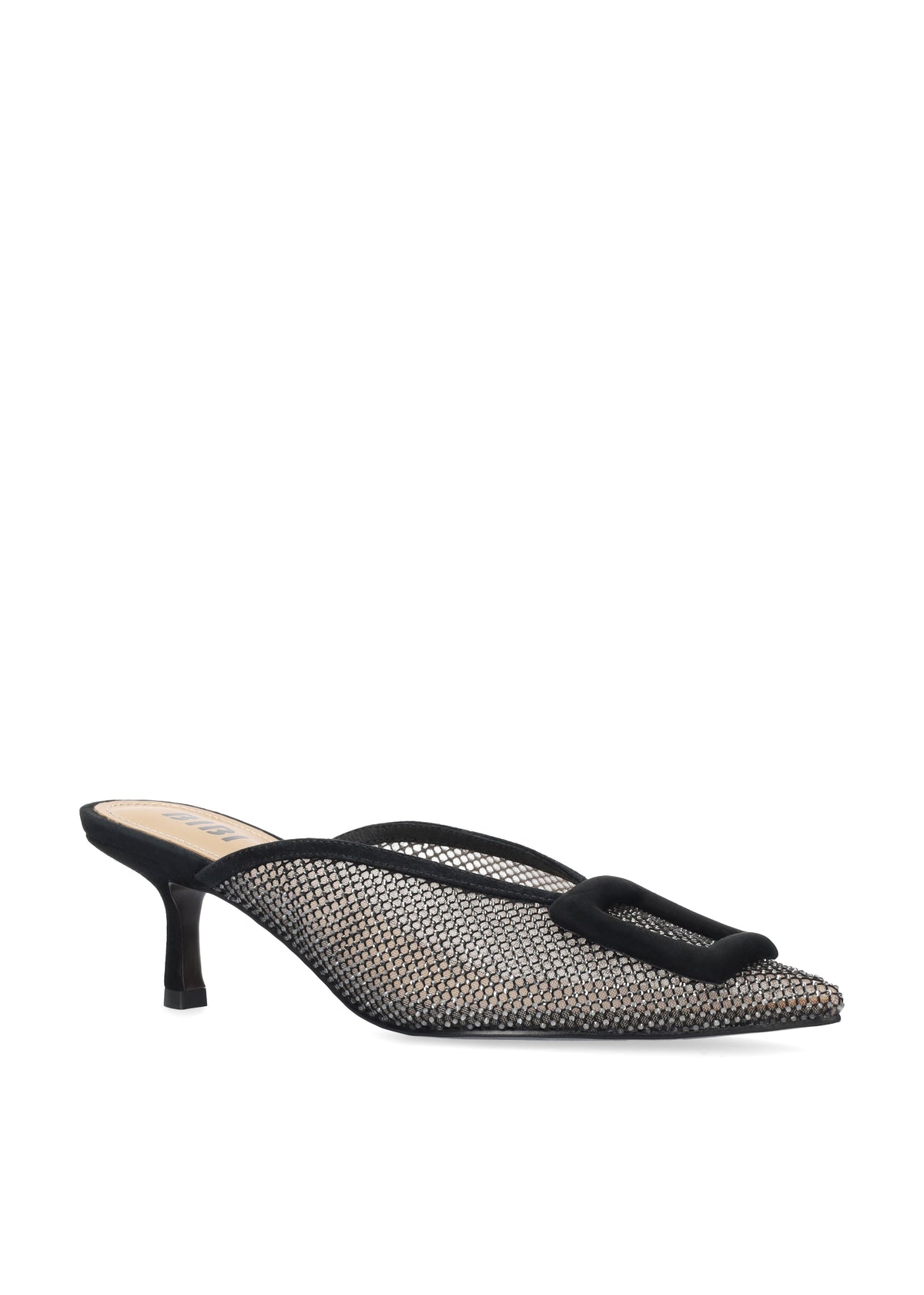 Zapatos de salón de mujer Bibi Lou de textil. Modelo Bonnie Mule 55 de punta afilada con adorno forrado tacon tipo de aguja de 5,5 cm Color Negro