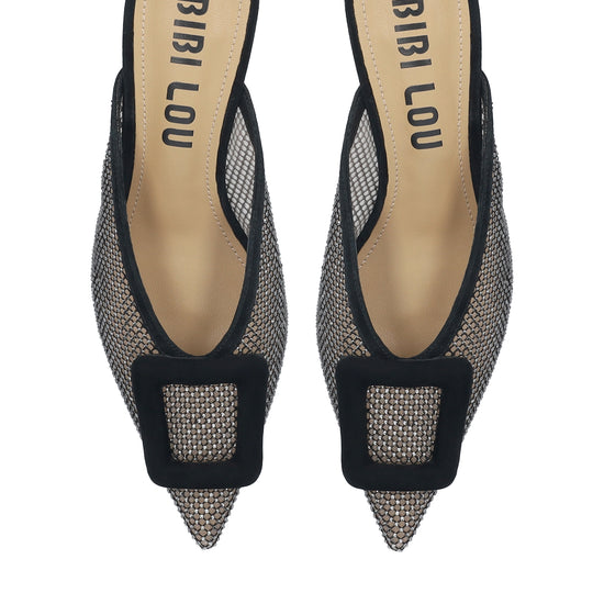 Zapatos de salón de mujer Bibi Lou de textil. Modelo Bonnie Mule 55 de punta afilada con adorno forrado tacon tipo de aguja de 5,5 cm Color Negro
