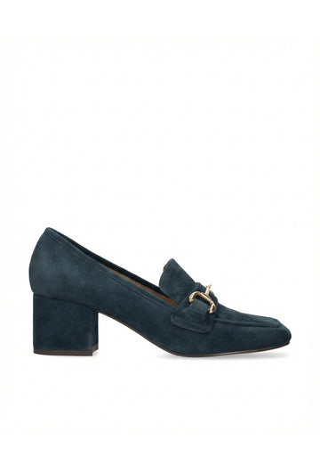 Vista lateral de los zapatos de salón de ante para mujer Ashe Pumps 60 en color marino con herraje fino de BIBI LOU.