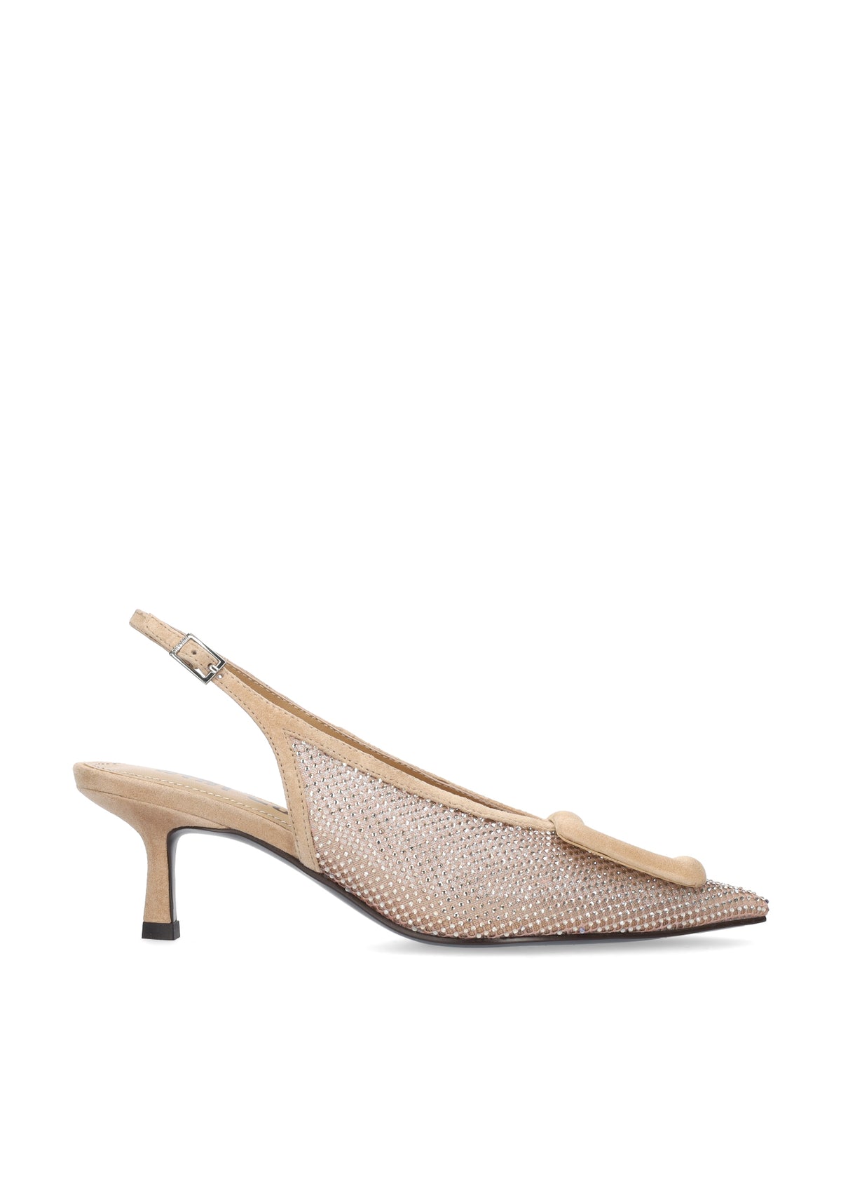 Vista lateral de los zapatos de salón de mesh para mujer Bonnie Pumps 55 con brillos al tono en color nude de BIBI LOU.