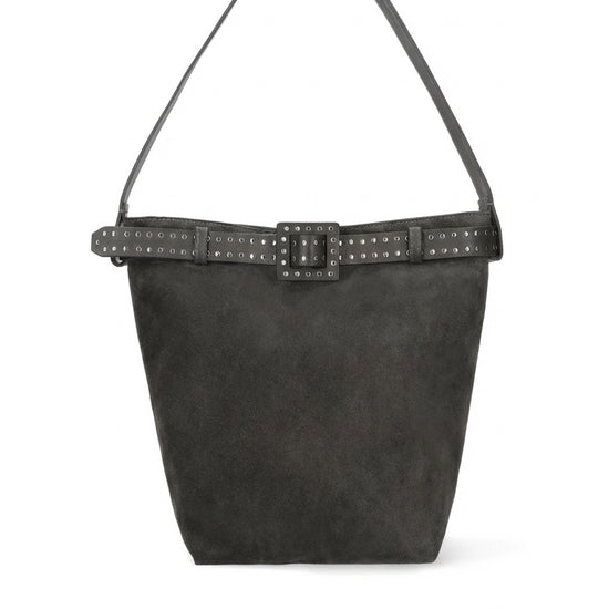 Marcel Shoulder Bag de BIBI LOU en serraje color antracita, con adorno de cinturón y asa fija.