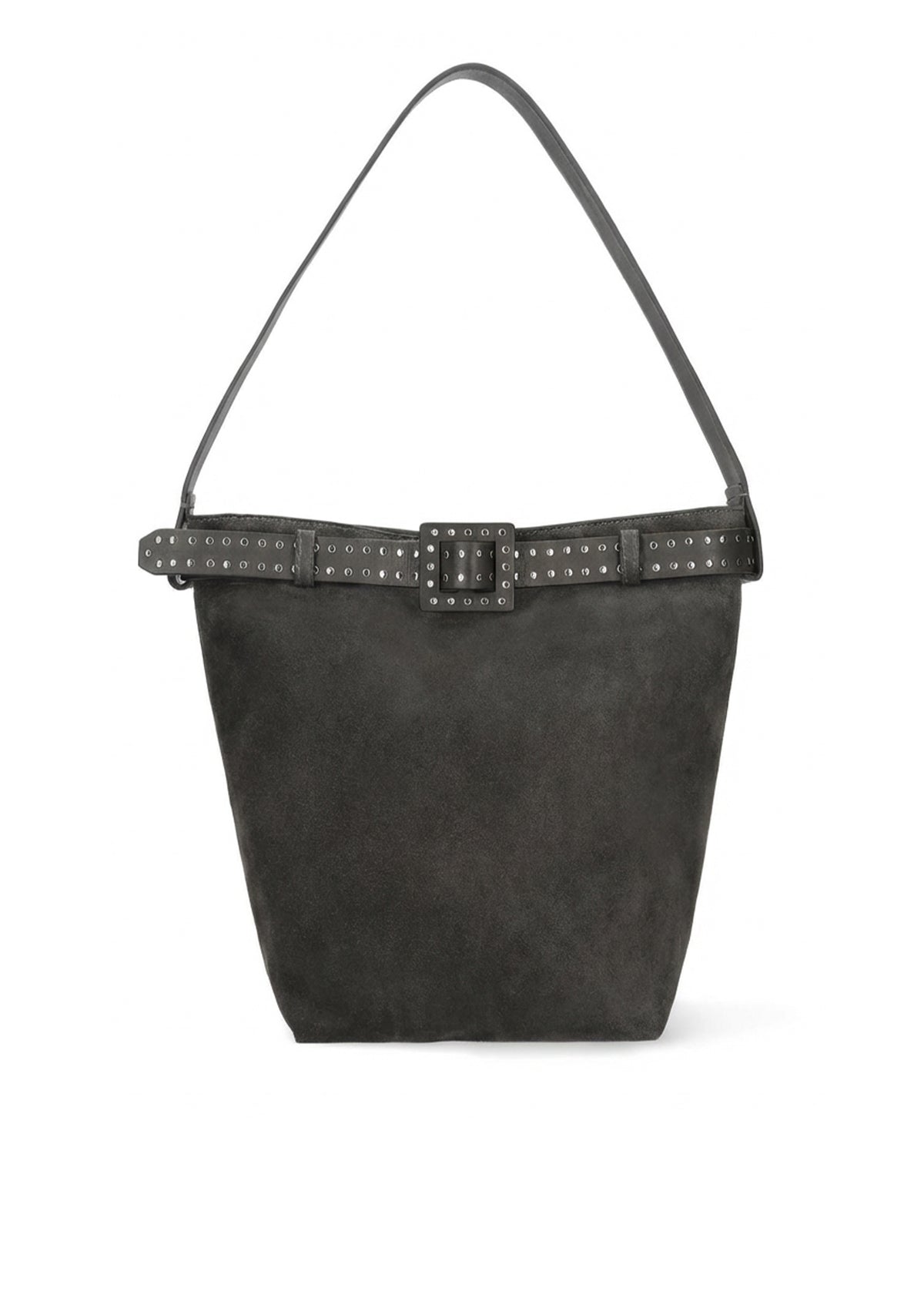 Marcel Shoulder Bag de BIBI LOU en serraje color antracita, con adorno de cinturón y asa fija.