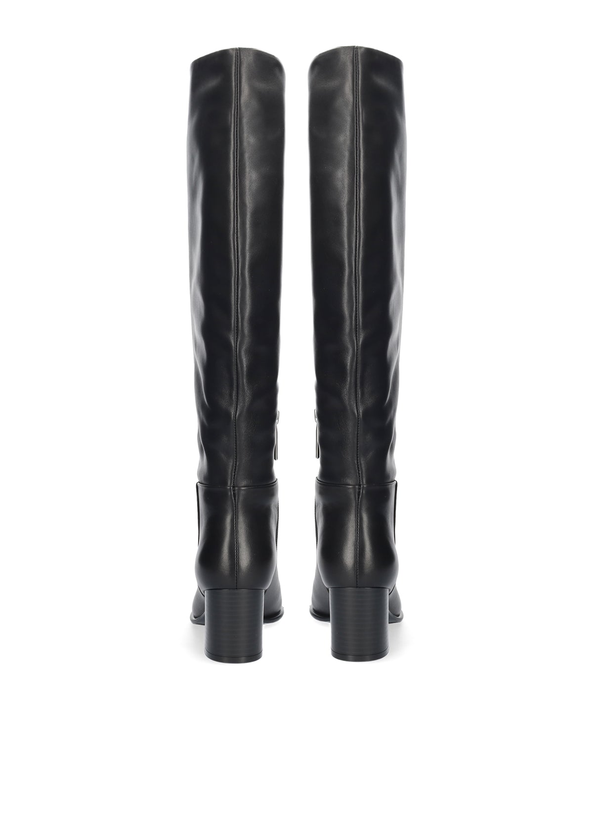 Vista lateral de las botas de piel para mujer Biarritz Boots de caña alta, punta redonda y tacón de bloque de 6,5 cm en color negro de BIBI LOU.