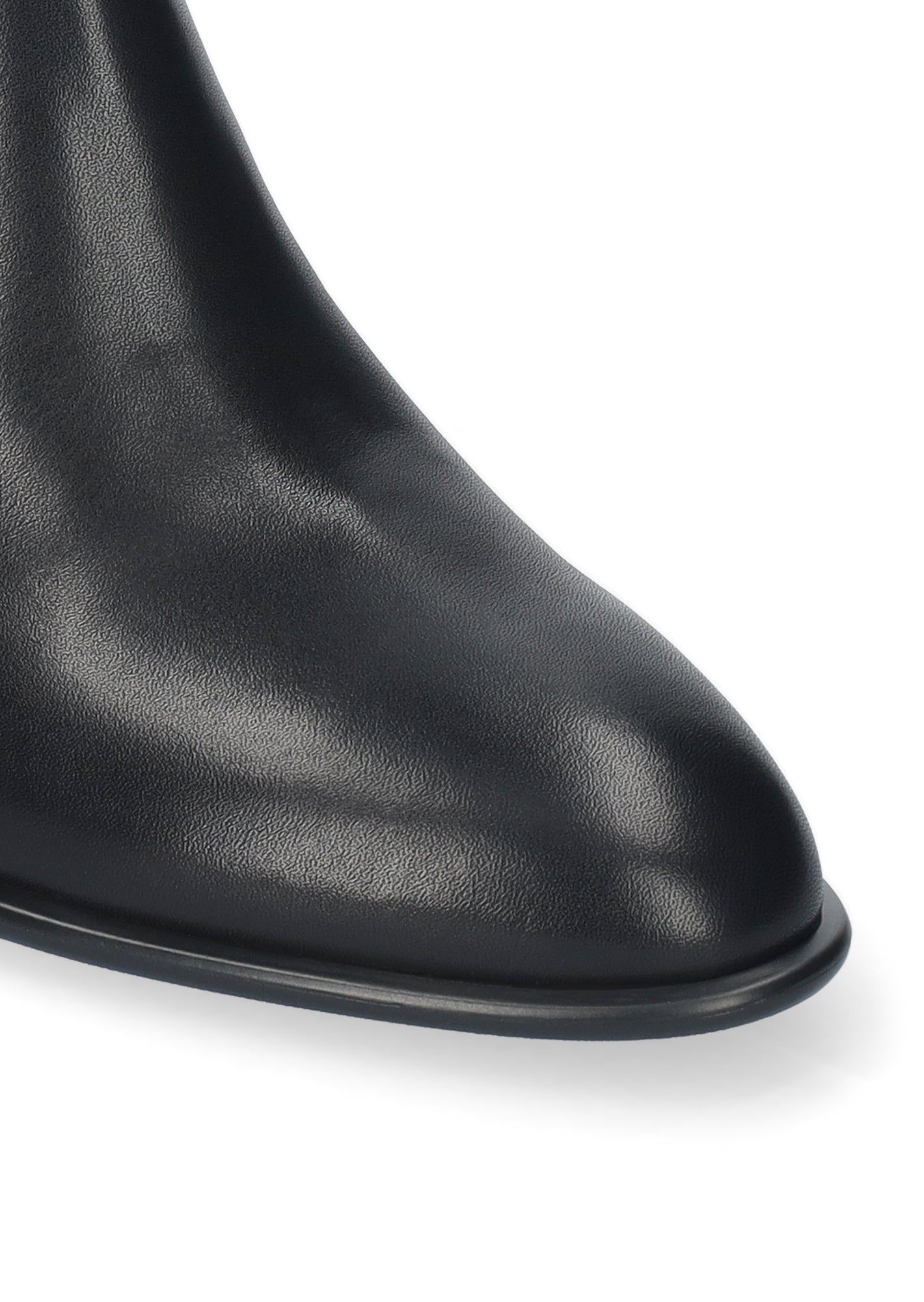 Vista lateral de los botines de piel para mujer North Booties en color negro con tacón de bloque de 6,5 cm y cremallera interior de BIBI LOU.